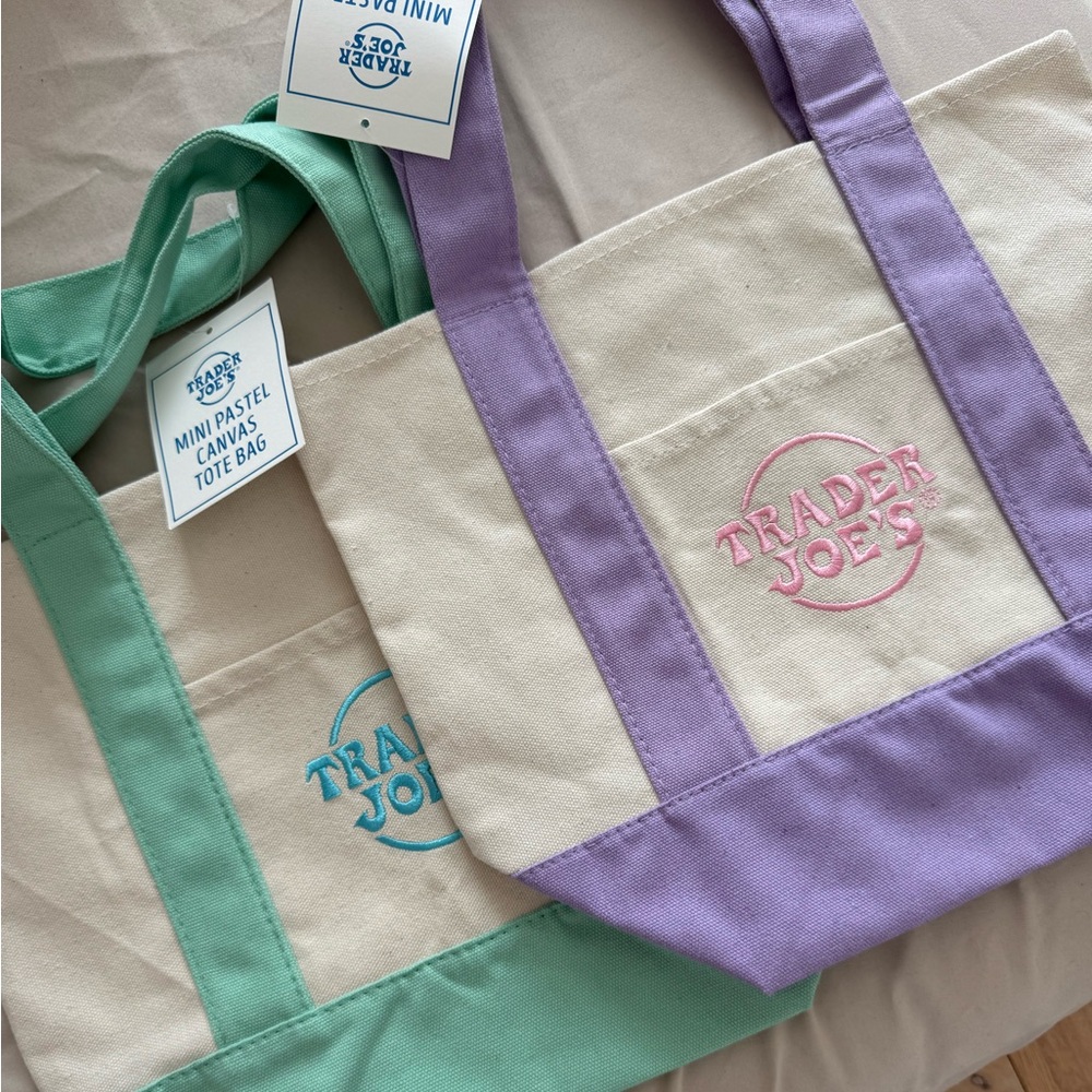 Trader Joe’s Mini Totes Pastel Canvas Tote Bag - Green and Purple